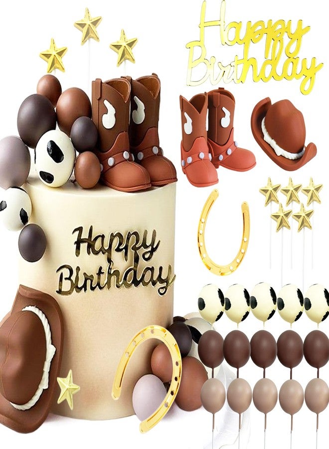 Tyotrbs Cowboy Rodeo Cake Topper 25Pcs Cowboy Cake Topper Western Cake Decorations Cowboy Hat and Boot Balls Cake Decorations Western Cowboy Birthday Baby Shower Party Decorations - Image 1