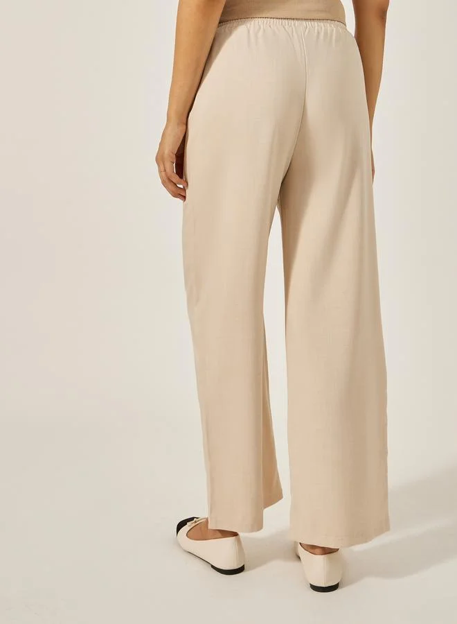 Styli Mid Rise Wide Leg Pants with Drawstring