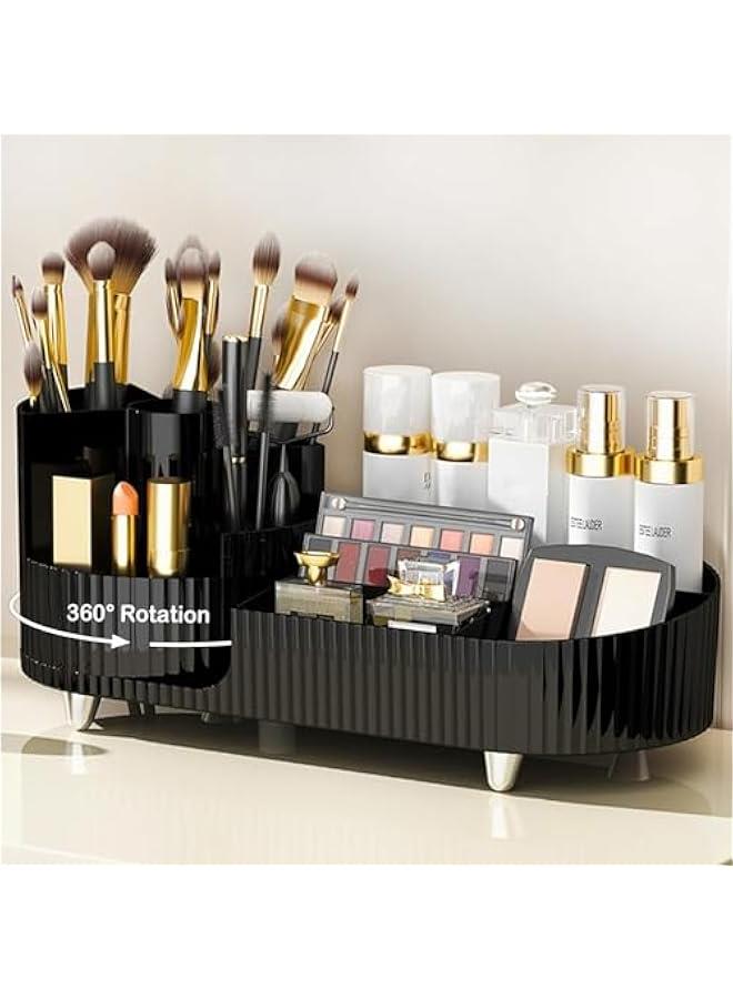 هوكور منظم مكياج دوار من دوركو، حقيبة عرض مستحضرات التجميل بسعة كبيرة، يسهل حمل جميع منتجات المكياج الخاصة بك، على الأقل 20 فرشاة مكياج/محدد العيون، 10 احمر شفاه، 8 منتجات للعناية بالبشرة (اسود) - Image 1