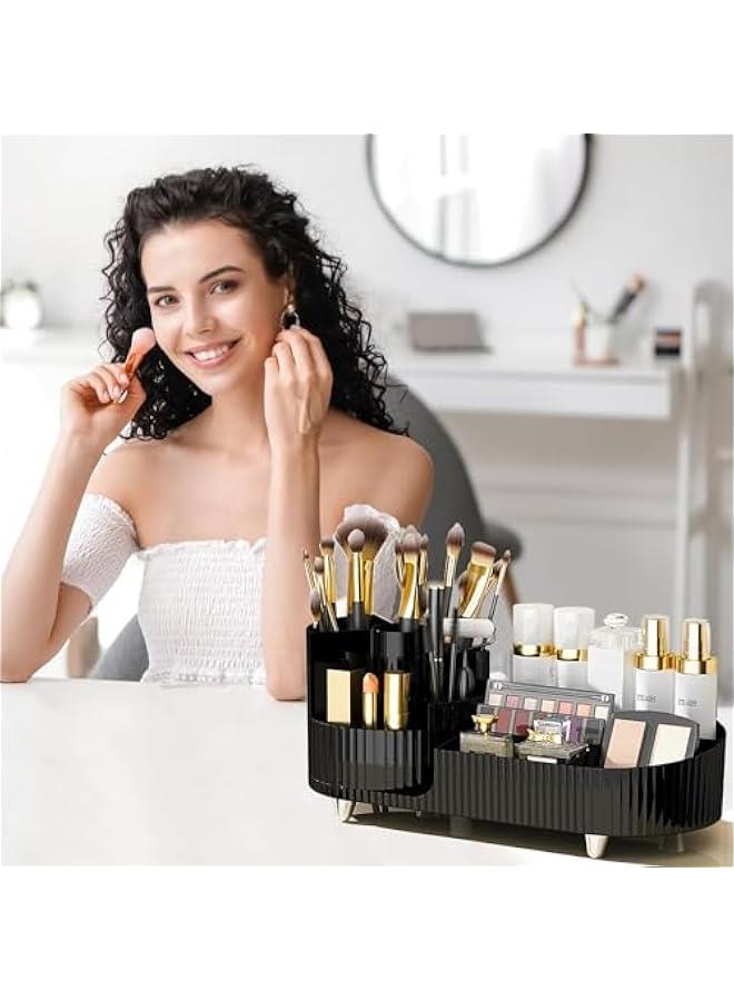 هوكور منظم مكياج دوار من دوركو، حقيبة عرض مستحضرات التجميل بسعة كبيرة، يسهل حمل جميع منتجات المكياج الخاصة بك، على الأقل 20 فرشاة مكياج/محدد العيون، 10 احمر شفاه، 8 منتجات للعناية بالبشرة (اسود) - Image 2