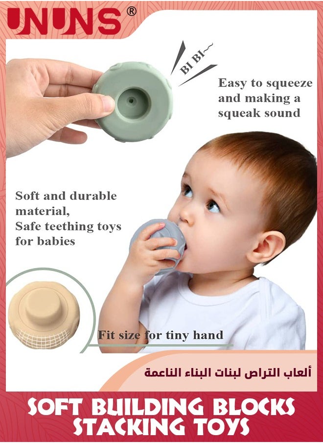 UNUNS 8 Pcs Soft Building Blocks,Baby Stacking Nesting Toys,Silicone Stacker Rings Squeeze Toy,Natural Brain Development Toys,Baby Teething Toys, Montessori Sensory Toys For Toddler 6-12-18 Months  - Image 2