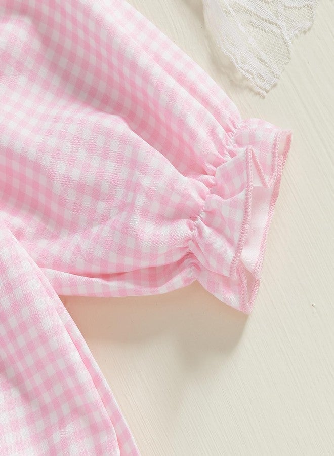 Lamuusaa Newborn Baby Girl Clothes Long Sleeve Smocked Romper Bow Embroidery Plaid Bodysuit Shirts Fall Outfits 0-18M (Pink, 12-18 Months) - Image 4