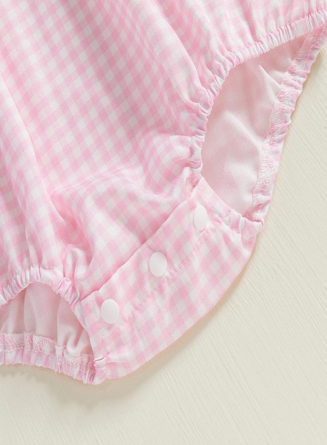 Lamuusaa Newborn Baby Girl Clothes Long Sleeve Smocked Romper Bow Embroidery Plaid Bodysuit Shirts Fall Outfits 0-18M (Pink, 12-18 Months) - Image 5