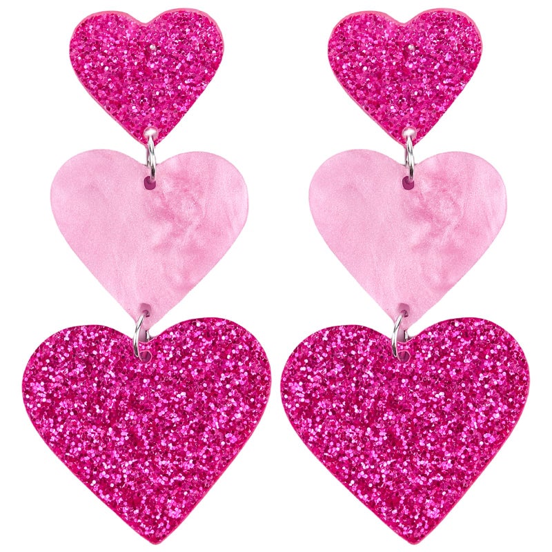 AIZIXIN Heart Earrings Dangle Valentine's Day Earrings,Acrylic Cute Love Dangling Heart Shaped Earrings for Women Gift(rose pink) - Image 1