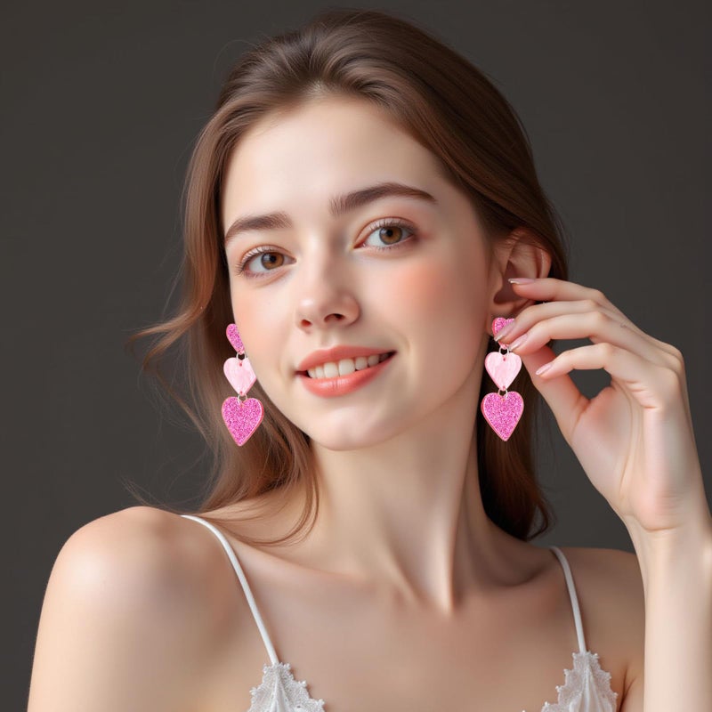 AIZIXIN Heart Earrings Dangle Valentine's Day Earrings,Acrylic Cute Love Dangling Heart Shaped Earrings for Women Gift(rose pink) - Image 5