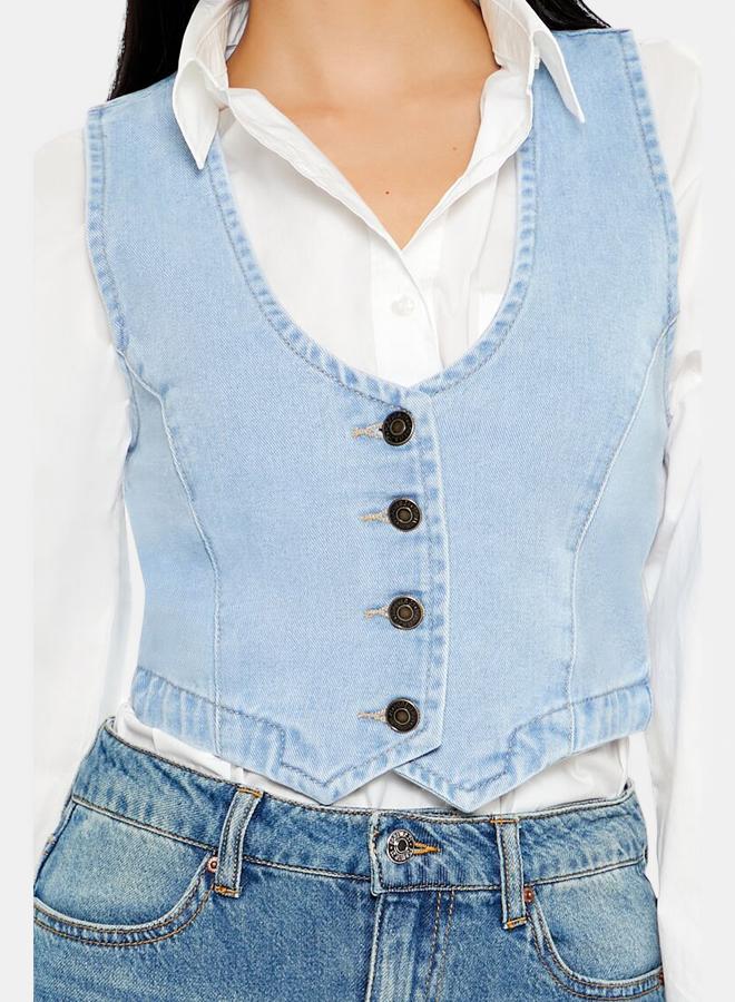 FOREVER 21 Denim Cropped Vest  - Image 2