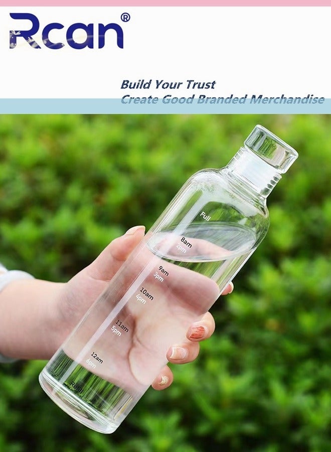 Rcan High Borosilicate Glass Water Bottle With Time Markers, 550ML/19oz, Transparent, Sealed Vacuum Insulated Leakprooffor Sports Water Bottle for Kids Adults Travel BPA Free - Image 1
