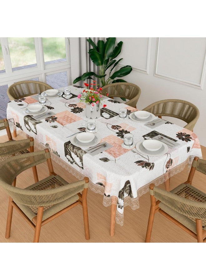 Kuber Industries Dining Table Cover | 60x90 Inch | PVC Table Cloth | 6 Seater Dining Table | Kitchen Table Cover | Waterproof Table Cover | Table Cloth for Dining Table | Brown Gulab | Cream - Image 1