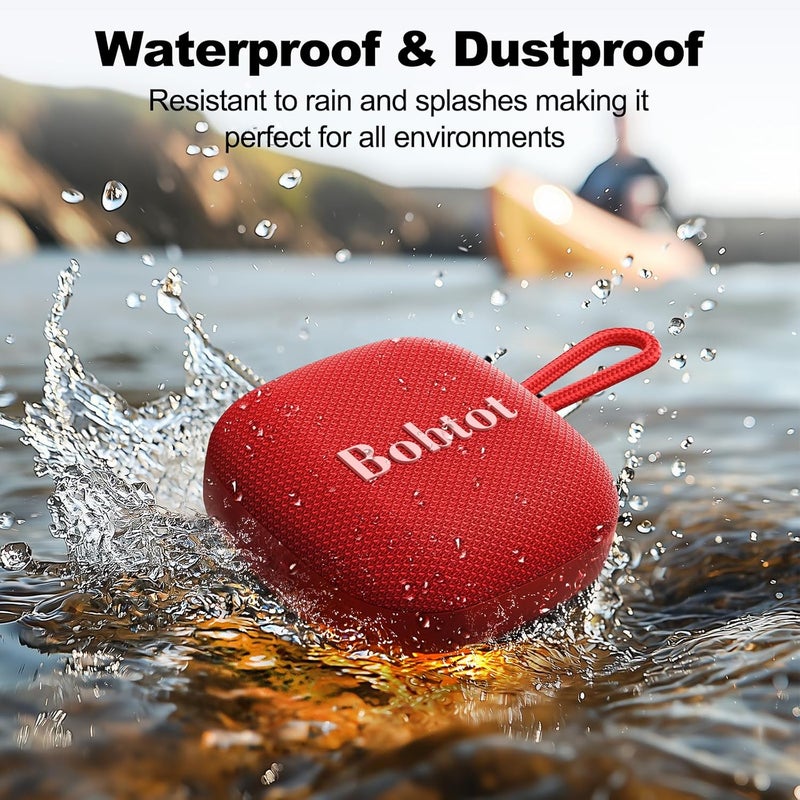 Bobtot Bluetooth Speaker Portable Wireless Speakers - 16 Hours Playtime Waterproof Speaker, Loud Stereo Sound, Mini Speaker with TWS, Built-in Mic, Strap to Carry for Home Travel Sport, Red - Image 4