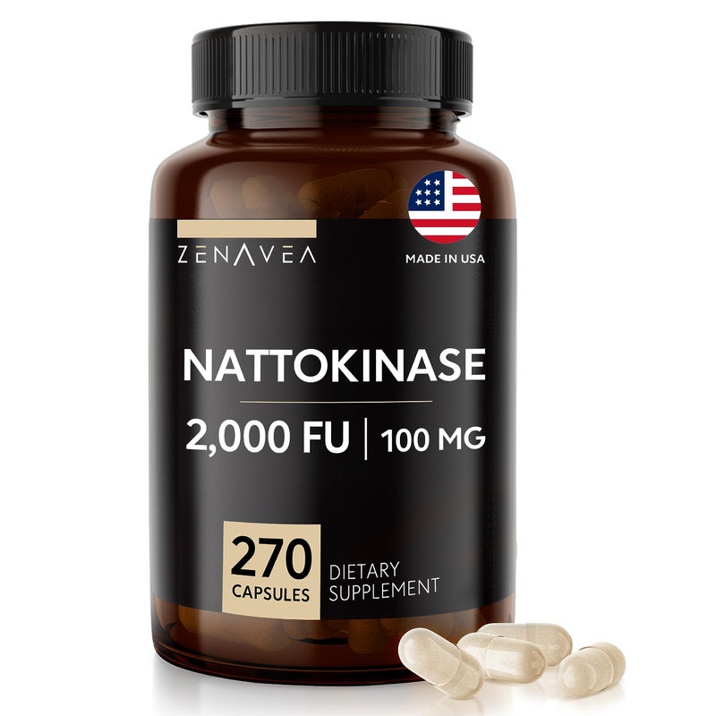 Zenavea - Nattokinase Supplement - 2000 FU of Enzyme - 270 Capsules of Nattokinase 100mg - Gluten Free, Non-GMO, Vegan - Image 1