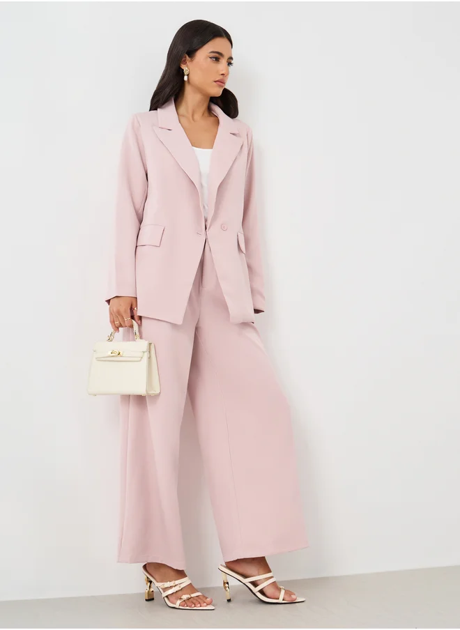 ستايلي Pleated Wide Leg Pants with Double Buttoned Waistband