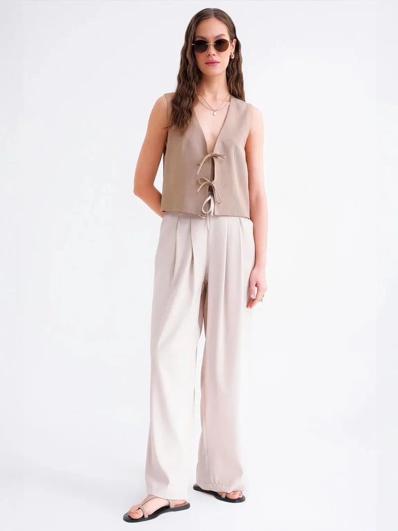Mixray Stone Natural Mixray High Waist Pleated Palazzo Pants for Women | Best Price UAE