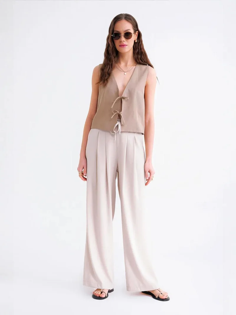 Mixray Stone Natural Mixray High Waist Pleated Palazzo Pants for Women | Best Price UAE