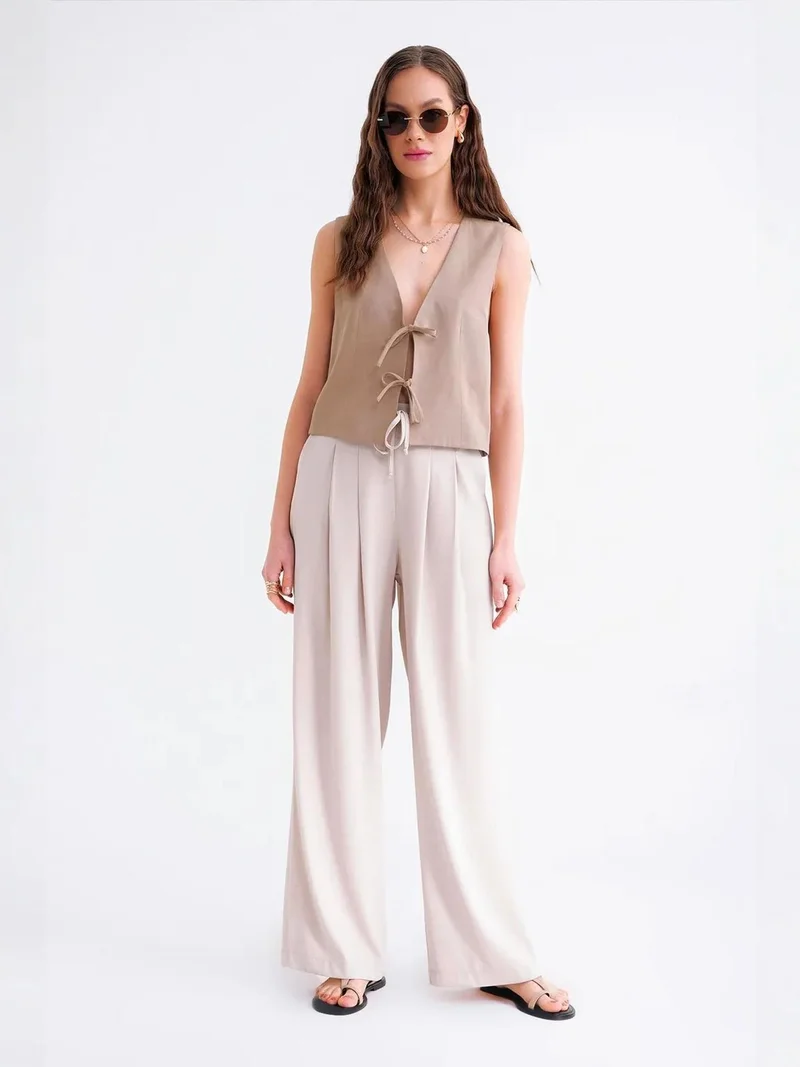 Mixray Stone Natural Mixray High Waist Pleated Palazzo Pants for Women | Best Price UAE