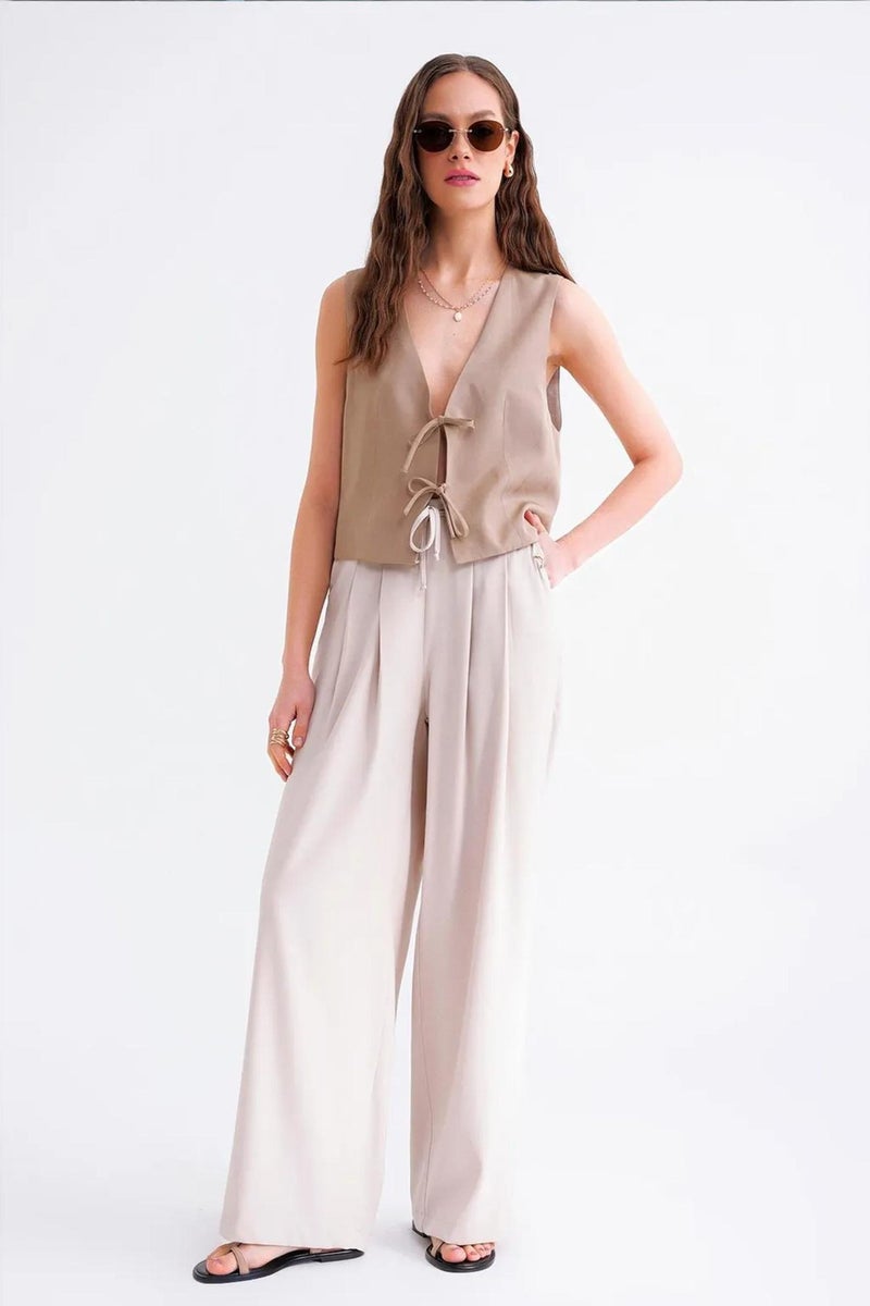 Mixray High Waist Pleated Palazzo Pants - Image 2