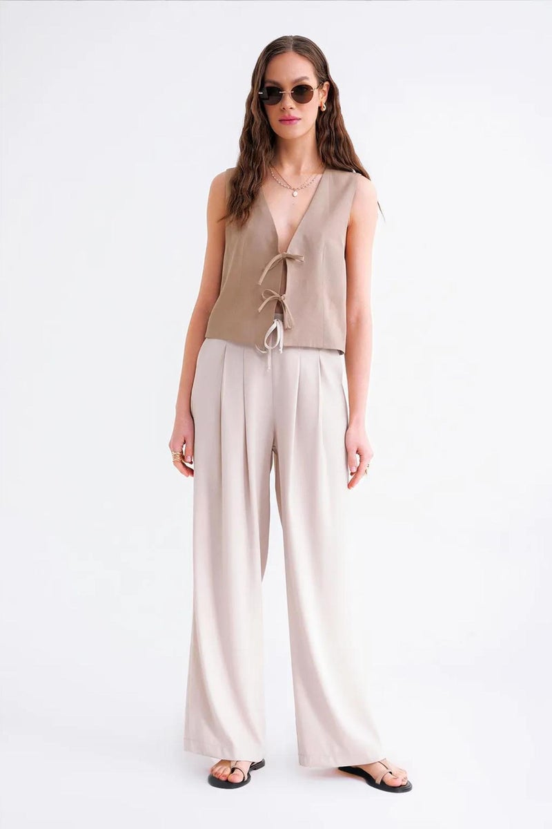 Mixray High Waist Pleated Palazzo Pants - Image 3