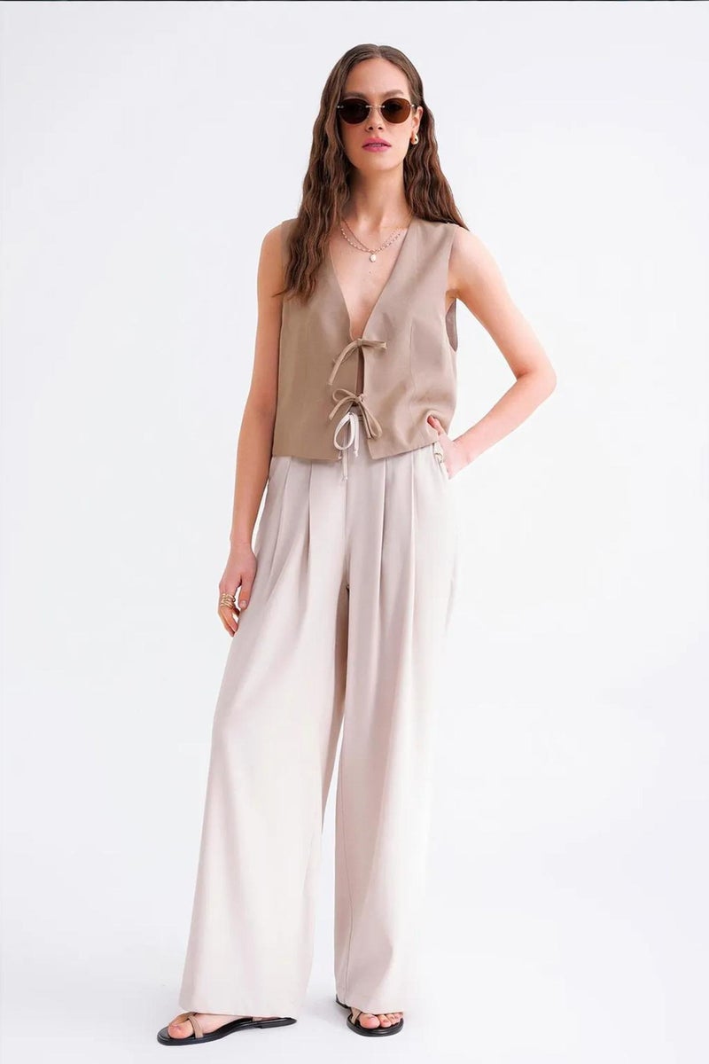 Mixray High Waist Pleated Palazzo Pants - Image 1