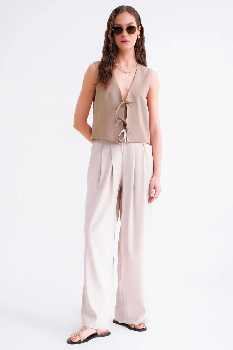 Mixray High Waist Pleated Palazzo Pants - Image 5