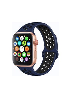 Generic Soft Silicone Replacement Sports Strap For  Apple Watch Series 7 (45mm) - Blue/Black  - Image 2