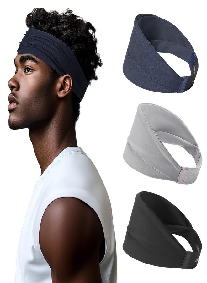 Viewind Sweat Absorb Headband for Men & Women, Athletic Headband for Running Yoga Workout, Wide Fashion Headband for Daily, 4" Width, Soft & Strechy, Non Slip Silione, 3 Colors in Pack - Image 1