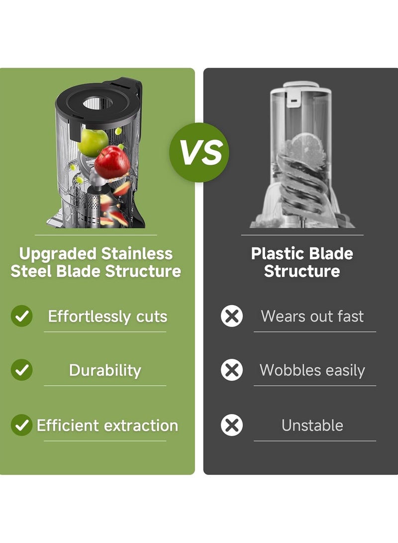 amzchef عصارة AMZCHEF مع لولبين للتعبئة والتقليب بدون استخدام اليدين - عصارة كهربائية بضغط بطيء بفتحة 126 مم وسعة كبيرة - Image 3