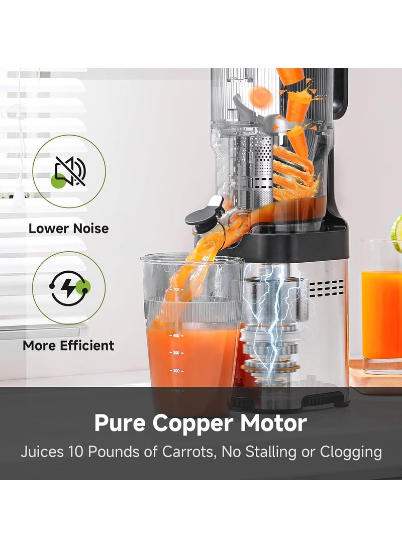 amzchef عصارة AMZCHEF مع لولبين للتعبئة والتقليب بدون استخدام اليدين - عصارة كهربائية بضغط بطيء بفتحة 126 مم وسعة كبيرة - Image 4