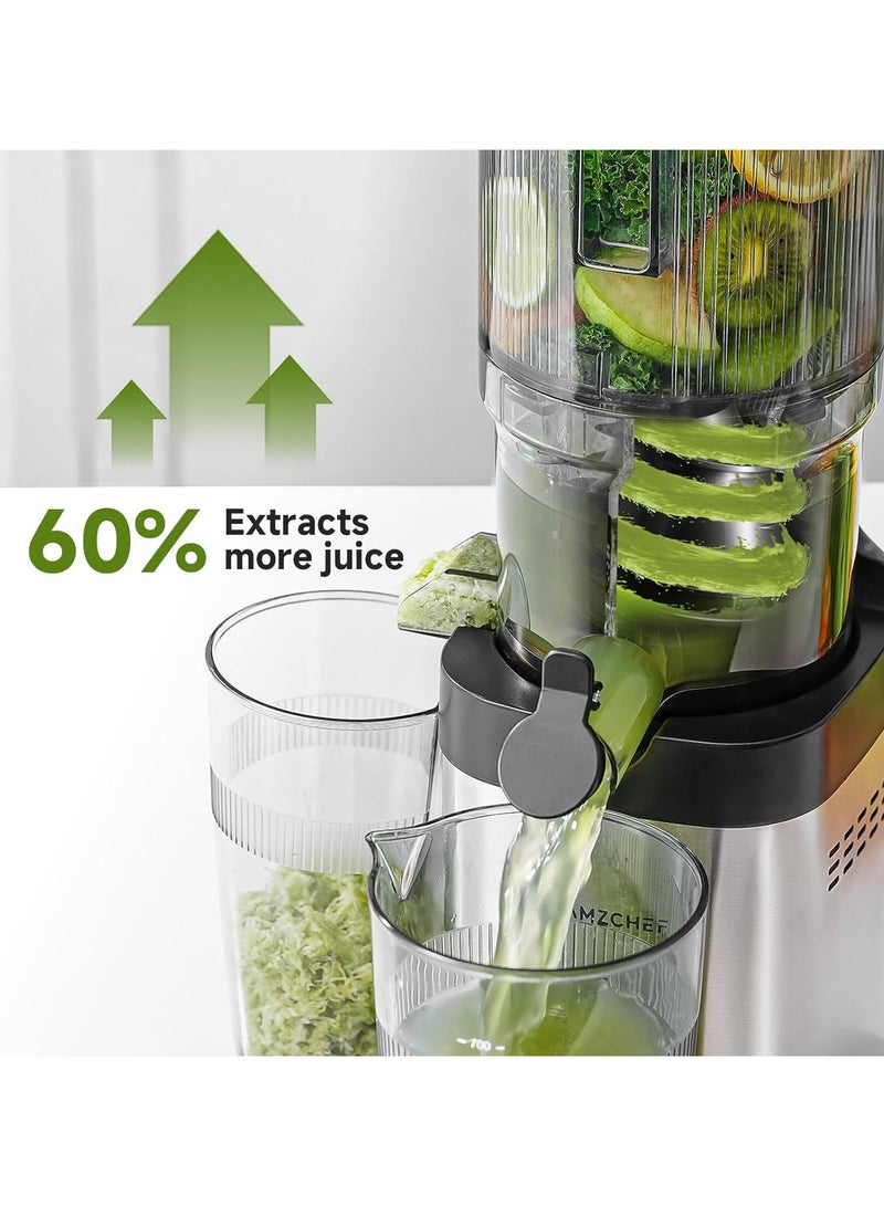 amzchef عصارة AMZCHEF مع لولبين للتعبئة والتقليب بدون استخدام اليدين - عصارة كهربائية بضغط بطيء بفتحة 126 مم وسعة كبيرة - Image 5