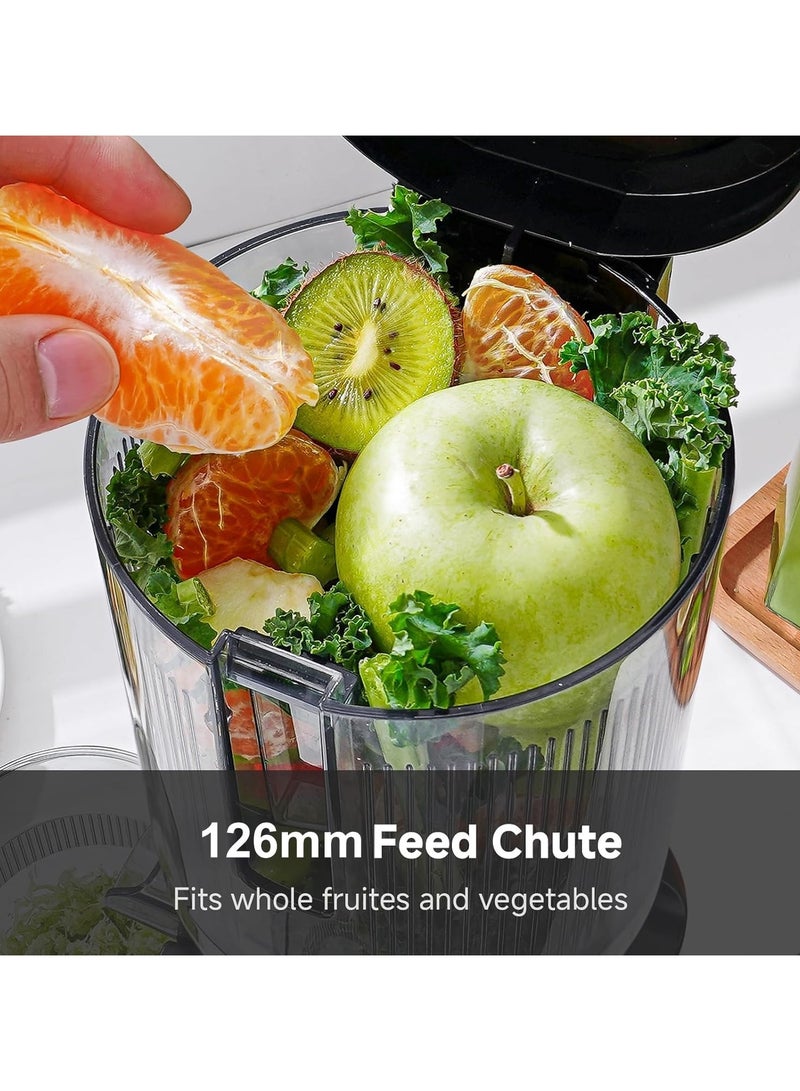 amzchef عصارة AMZCHEF مع لولبين للتعبئة والتقليب بدون استخدام اليدين - عصارة كهربائية بضغط بطيء بفتحة 126 مم وسعة كبيرة - Image 2