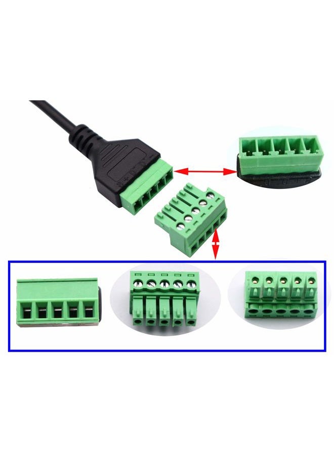 zdyCGTime USB 2.0 A Screw Terminal Block Connector Cable USB 2.0 A Male Plug to 5 Pin/Way Female Bolt Screw with Shield terminals Pluggable Type Adapter Connector Converter Cable（30CM/2Packs(Male) - Image 5