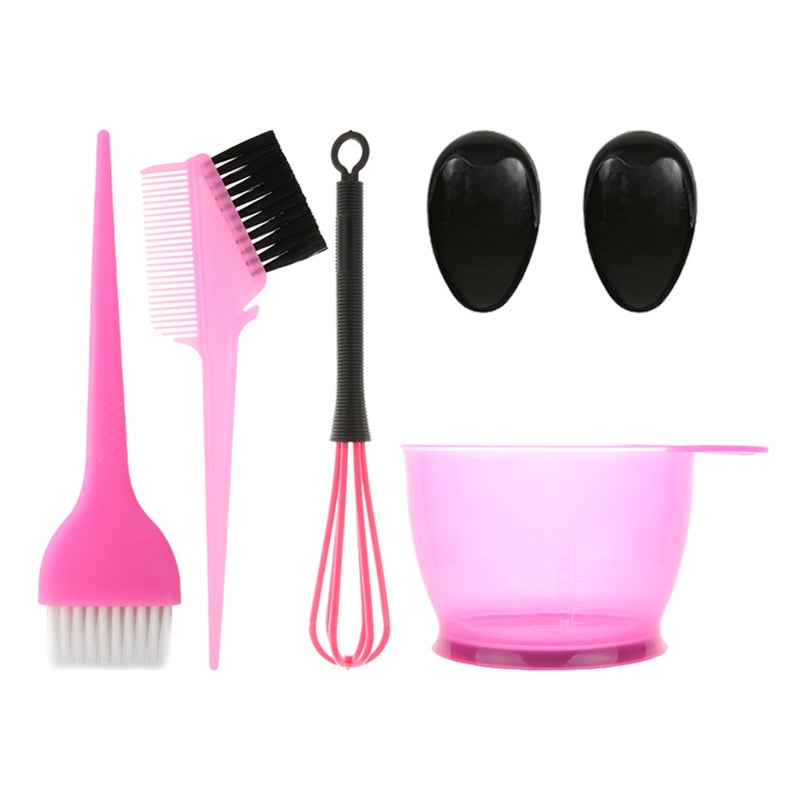 Hair Dye Kit: Pink 1 Coloring Bowl, 1 Nylon Wool Brush, 1 Comb, 1 Pair Ear Caps, 1 Mixer - Stiff Yet Flexible Bristles For Even Application, Hair Coloring Accessory Kit For DIY Home Dyeing, Salon Hair - Image 1
