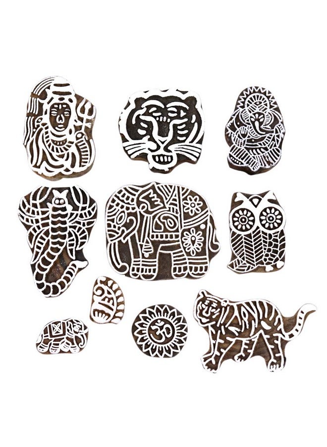 Hashcart Hashcart Hand-Carved Beautiful Design Baren Printing Stamps - Set of 10  - Image 1