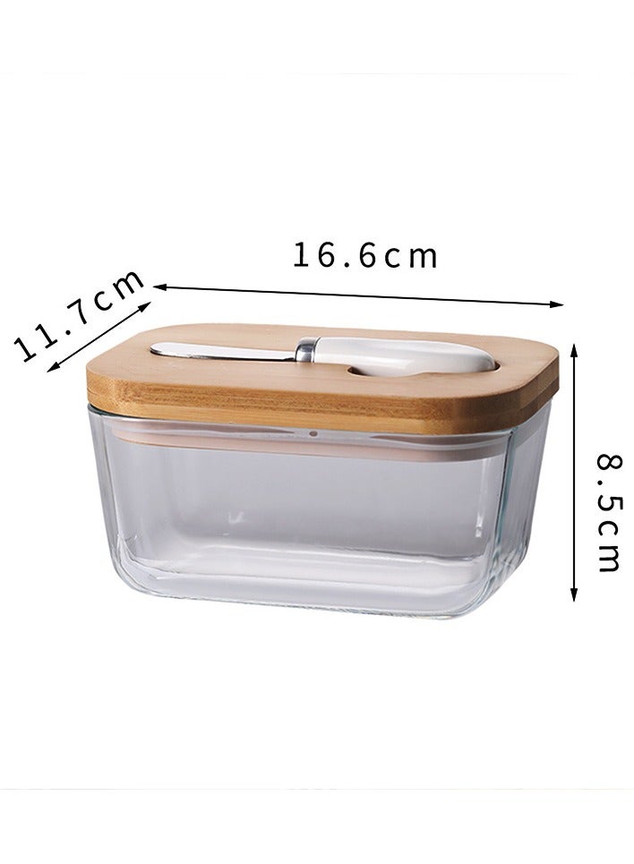 general Glass butter box with lid rectangular butter container sealed jar for home use cheese preservation cheese box - Image 4