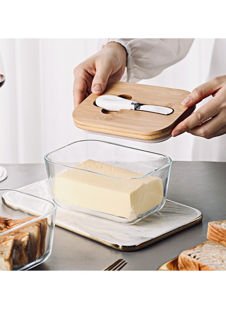 general Glass butter box with lid rectangular butter container sealed jar for home use cheese preservation cheese box - Image 3