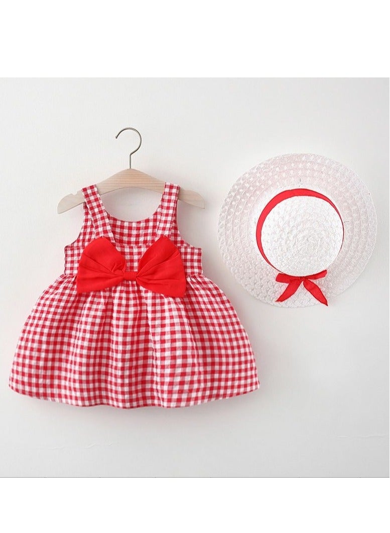 KUYING New Big Bow Straw Hat Skirt Girl Strap Dress Top Hat 