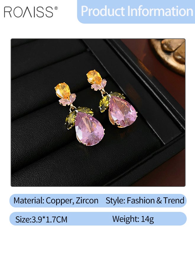 رويس مجموعة مجوهرات مكونة من 3 قطع من القلائد والأقراط على شكل أوراق دمعة ملونة لامعة من الزركون مناسبة للحفلات النسائية والمهرجانات، إكسسوارات أزياء أنيقة - Image 4