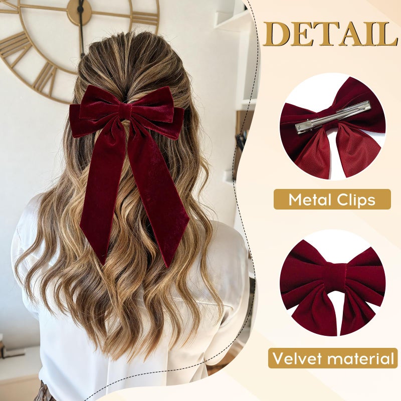 Revkokmx 2PCS Velvet Bows Hair Clip Ribbon Black Red Accessories Bow for Women Girls Toddlers Teens Kids - Image 2