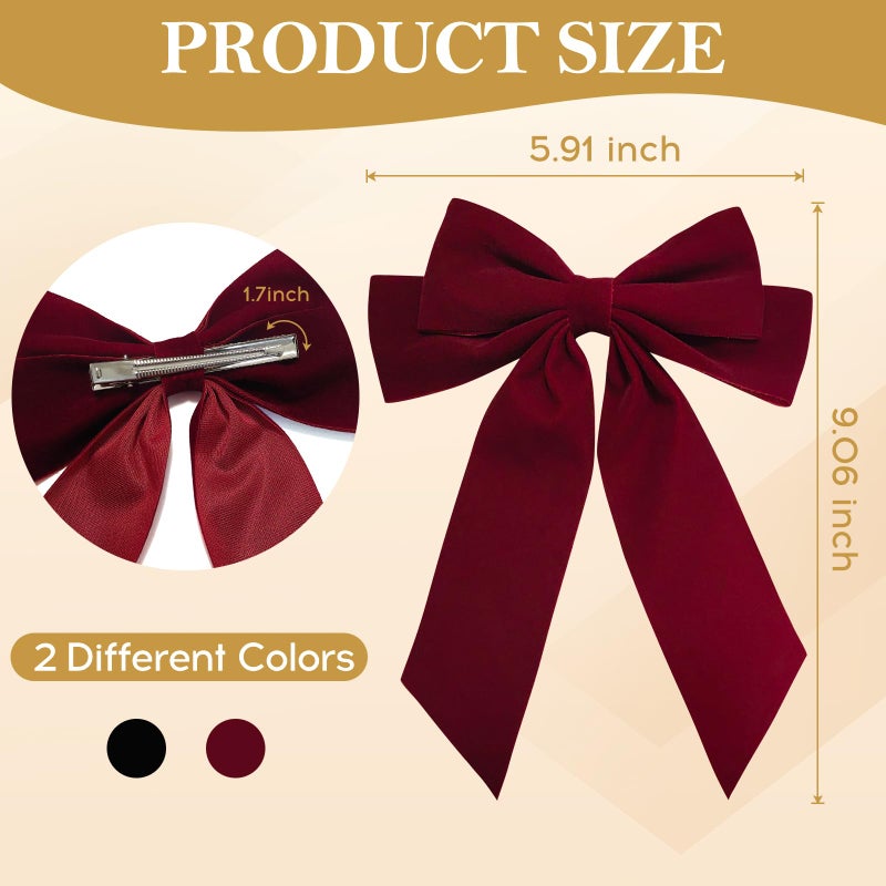 Revkokmx 2PCS Velvet Bows Hair Clip Ribbon Black Red Accessories Bow for Women Girls Toddlers Teens Kids - Image 3