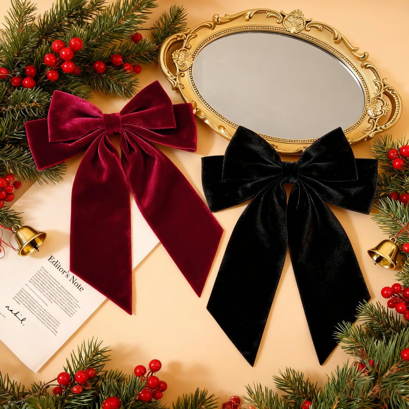 Revkokmx 2PCS Velvet Bows Hair Clip Ribbon Black Red Accessories Bow for Women Girls Toddlers Teens Kids - Image 4