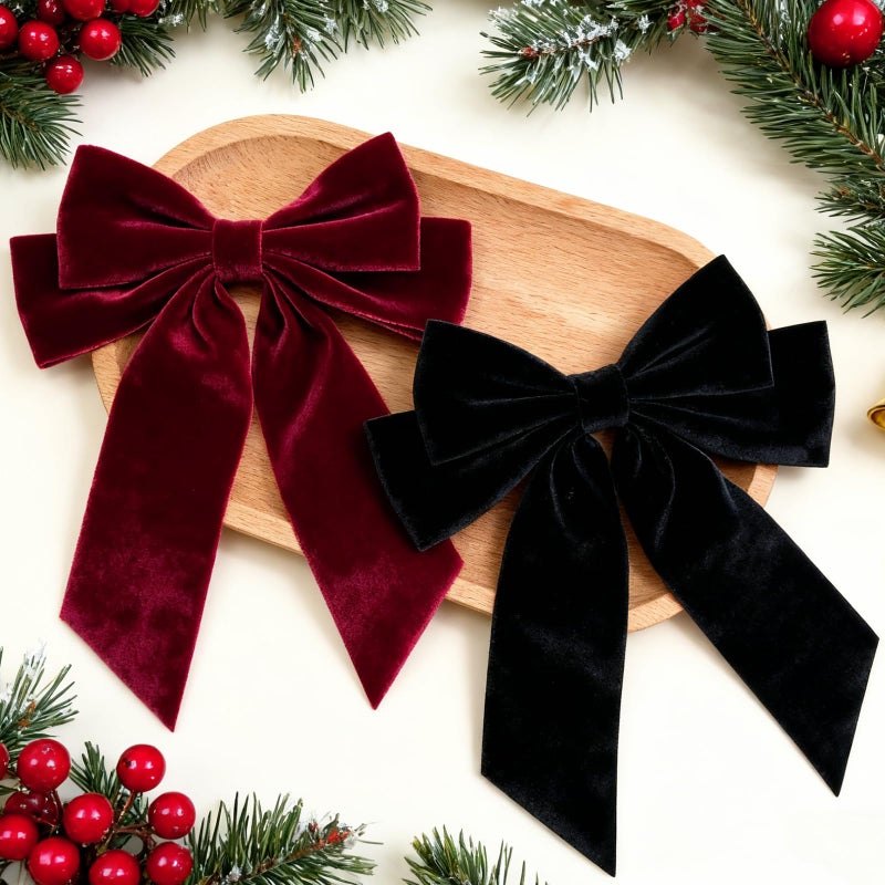 Revkokmx 2PCS Velvet Bows Hair Clip Ribbon Black Red Accessories Bow for Women Girls Toddlers Teens Kids - Image 5
