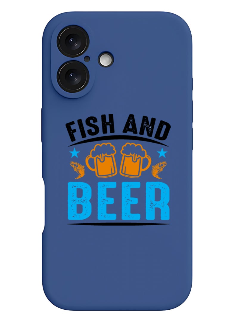 Theodor iPhone 16 Plus Blue Protective Slim Fit Case Liquid Silicone Cover with Full Body Protection Anti-Scratch Shockproof Case For iPhone - Fish and Beer black - Image 1