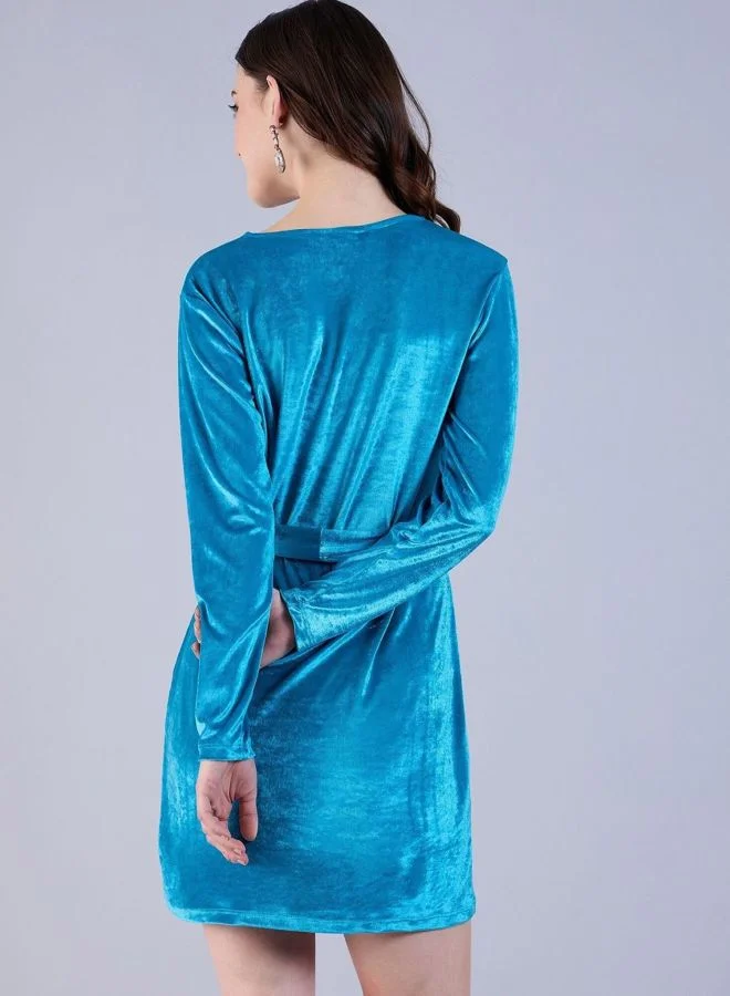 Freehand  Women Regular Fit Solid V-Neck Long Sleeve Wrap Dress for Women | Best Price UAE