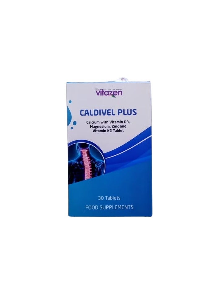 vitazen Caldivel Plus Calcium Tablets with Vitamin D3, Magnesium, Zinc & Vitamin K2 – 30 Tablets – Advanced Bone Strength & Joint Health Supplement for Men and Women