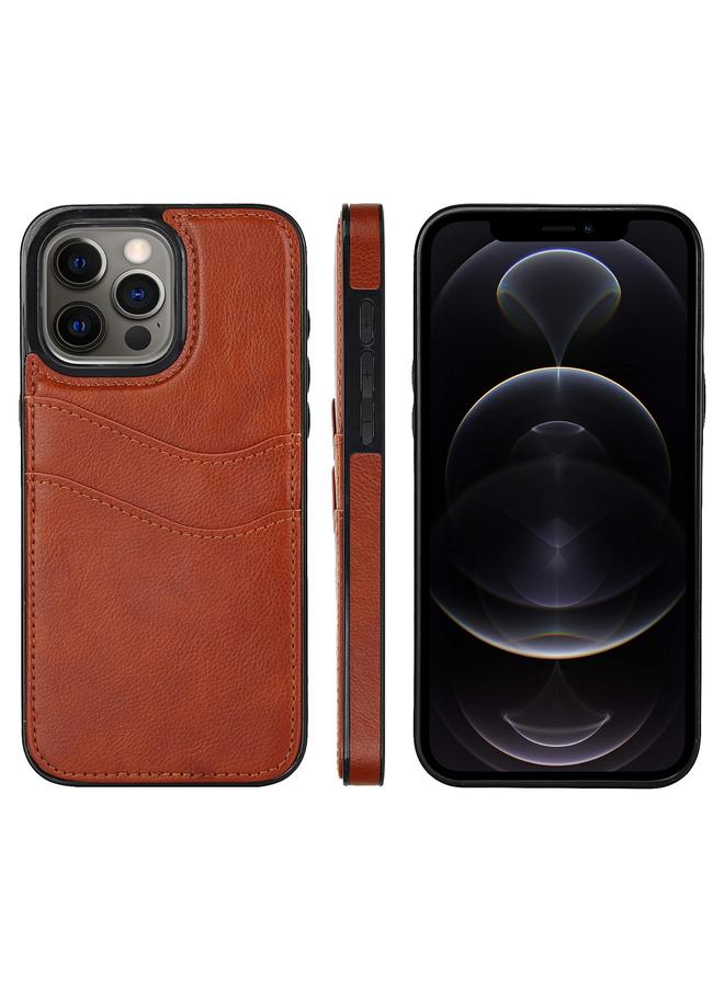 اس-توب جراب لهاتف iPhone 12 Pro مصنوع من جلد الليتشي مع فتحات للبطاقات - Image 1