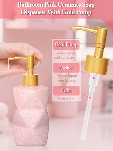 Cevly Bathroom Accessories Set,4 Pcs Bathroom Accessory Set,Includes Lotion Soap Dispenser,Toothbrush Holder,Tumbler,Soap Dish,Ceramic Bathroom Sets Complete,Bathroom Sink Set for Modern Home Decor(Pink) - Image 5