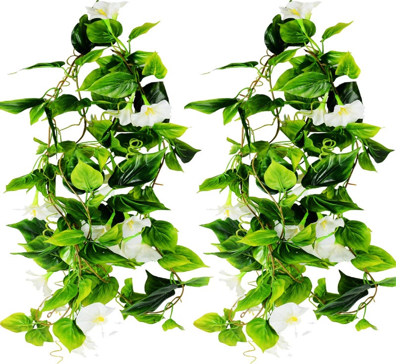 AirSun Artificial Morning Glory Flower Vines 2pcs 15Feet Hanging Plants Silk Garland Fake Green Plant Home Garden Wall Fence Indoor Outdoor Wedding Birthday Decor