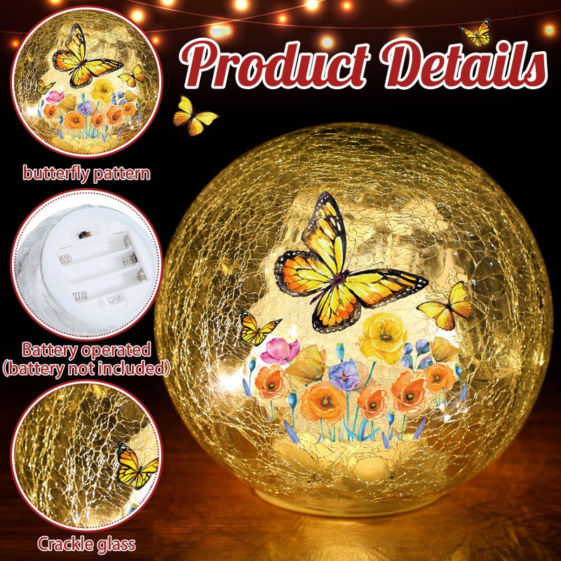 Glooglitter 3pcs Spring Crackle Glass Ball Lights - Butterfly Ball Lamp Ornaments Indoor Globes Decorations LED Night Tabletop Decorative Sphere Lamp for Home Decor - Image 3