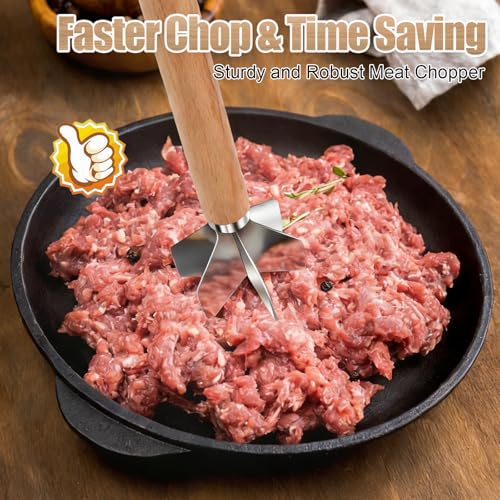 Lignumix 304 Stainless Steel Meat Chopper,Food Grade 6-Blade Ground Beef Chopper Potato Masher Hamburger Smasher Tool for Kitchen Cooking Vegetable Puree 11'' - Image 2