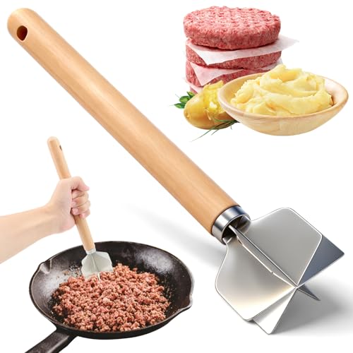 Lignumix 304 Stainless Steel Meat Chopper,Food Grade 6-Blade Ground Beef Chopper Potato Masher Hamburger Smasher Tool for Kitchen Cooking Vegetable Puree 11'' - Image 1