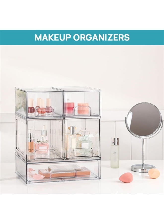 HOMESTAR 4 Pack Stackable Storage Drawers,  Acrylic Bathroom Makeup Organizers, Clear Plastic Bins For Vanity, Undersink, Kitchen Cabinet, Pantry Organization - Image 5