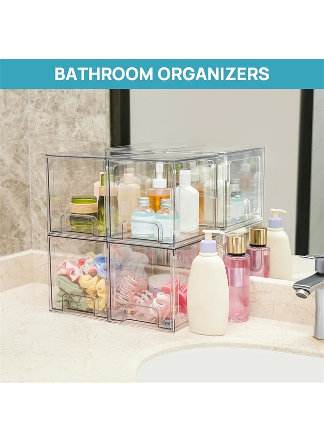 HOMESTAR 4 Pack Stackable Storage Drawers,  Acrylic Bathroom Makeup Organizers, Clear Plastic Bins For Vanity, Undersink, Kitchen Cabinet, Pantry Organization - Image 4